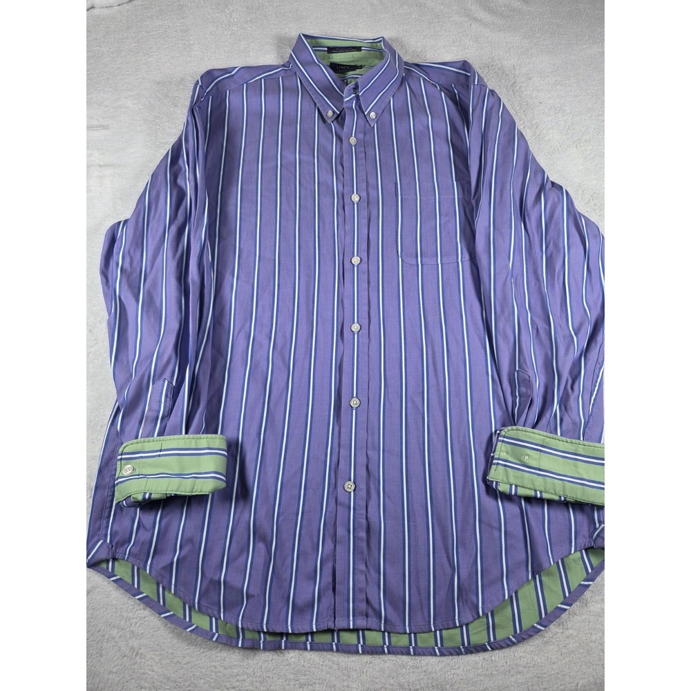 LINCS DC & Co Mens XL Purple Blue Striped Button Down Dress Shirt 100% Cotton